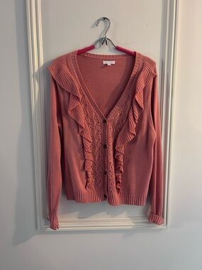 LC Lauren Conrad Pink Ruffle Front Cardigan Sweater